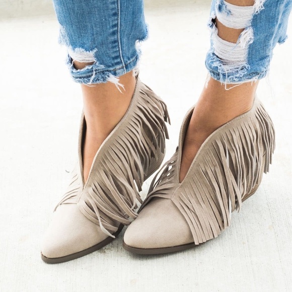 Vegan Suede Fringe Booties - Picture 1 of 8